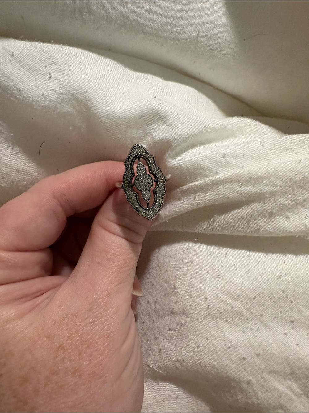 Pandora Silver Filigree Ring with Pink Enamel and Marcasite